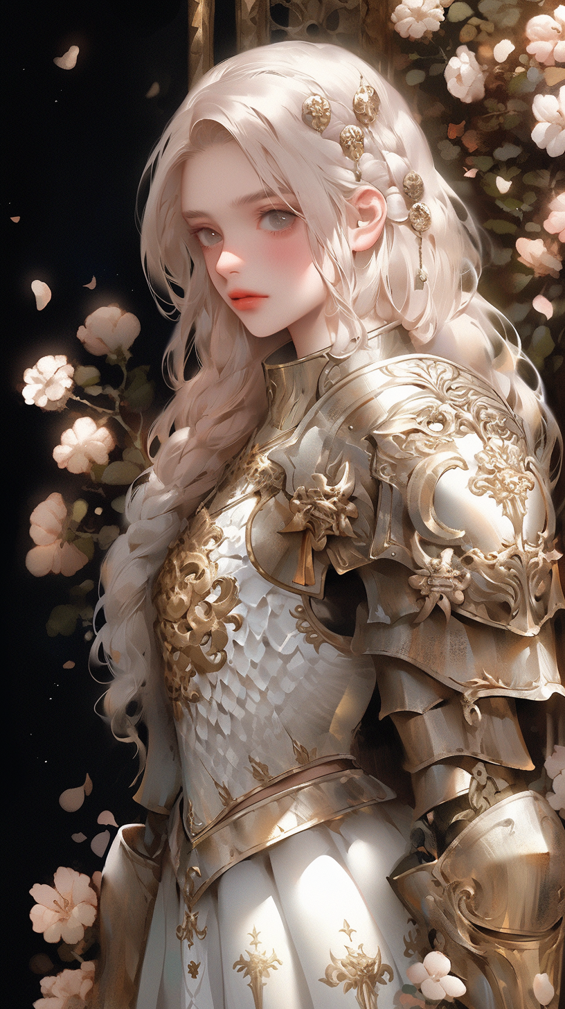 Beautiful woman in armor with ethereal illustrations