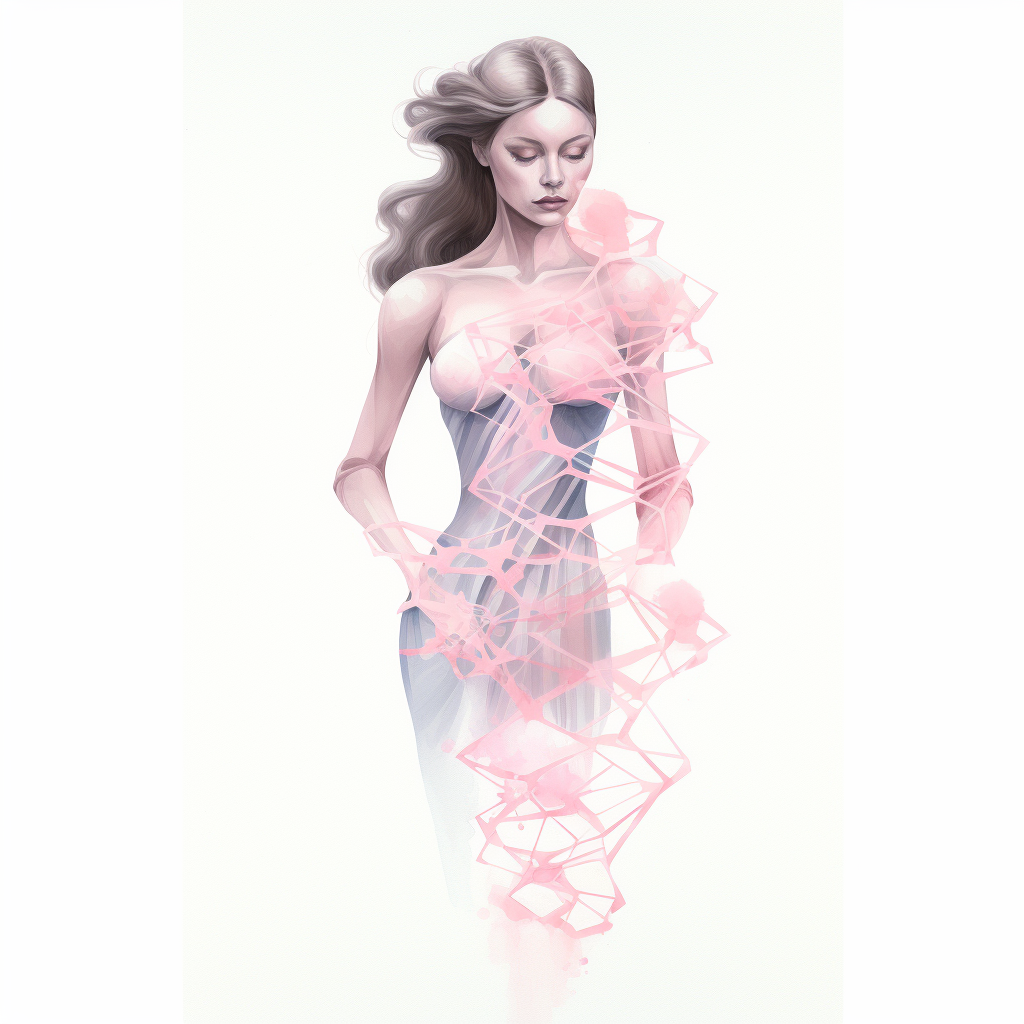 Abstract pink silhouette of an elegant woman and DNA molecule