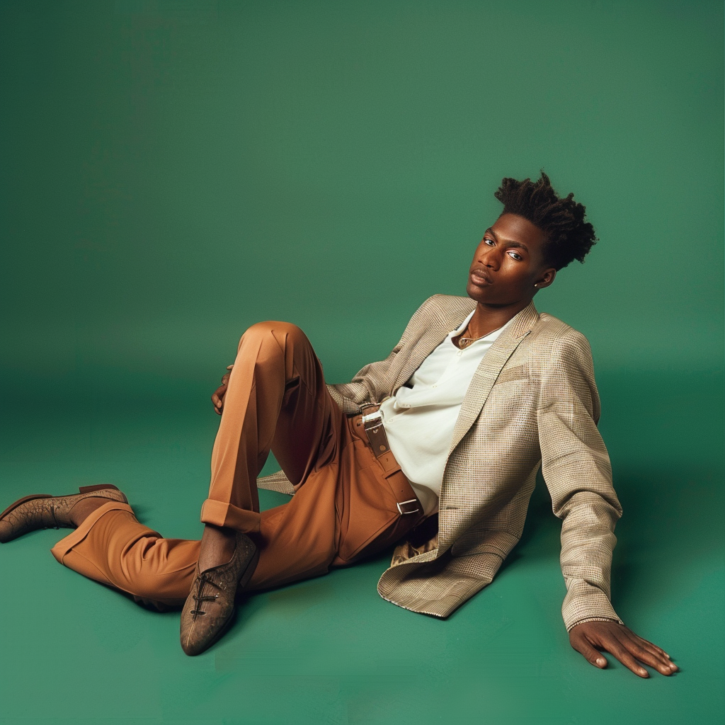 Young man posing on the floor