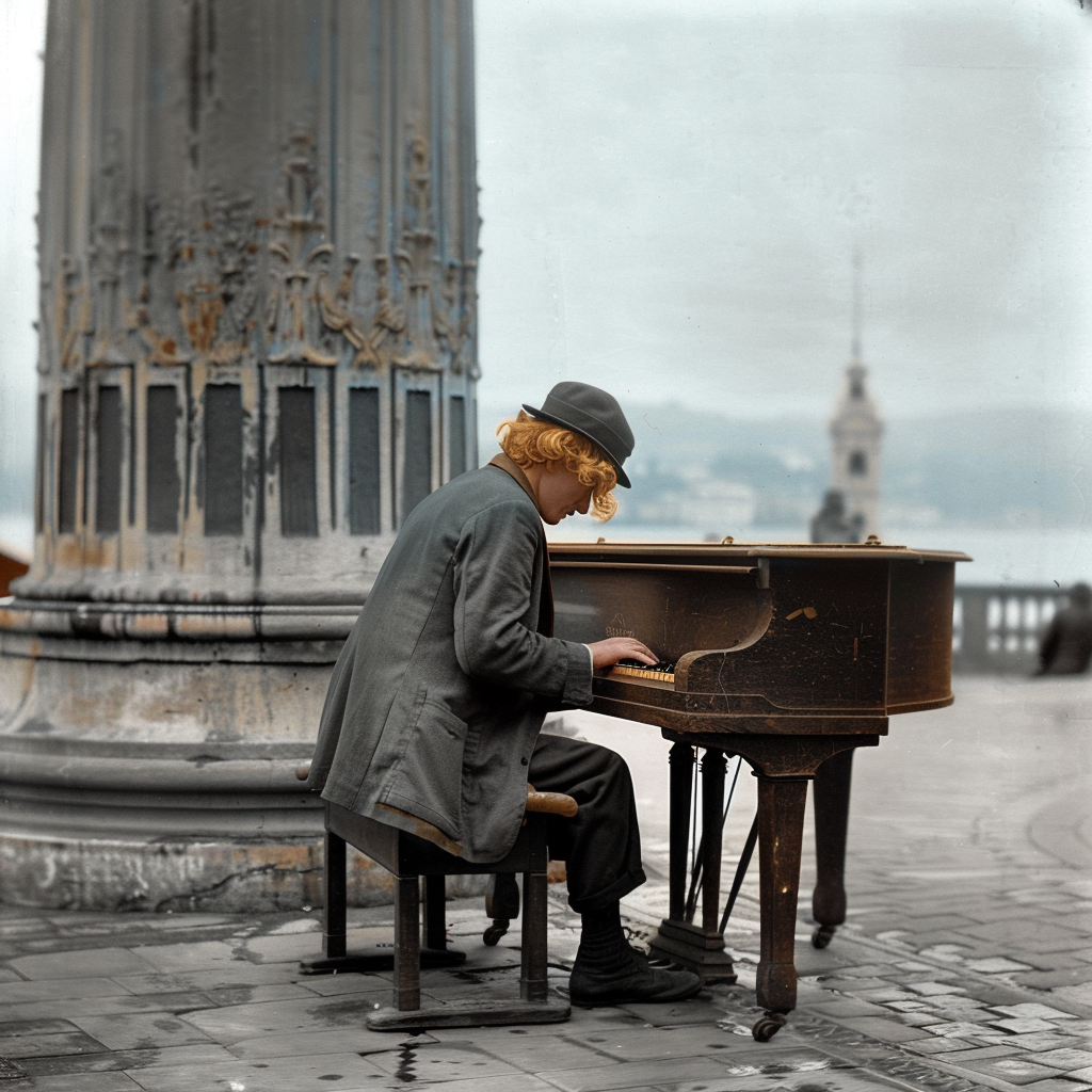 young man playing piano in Trieste