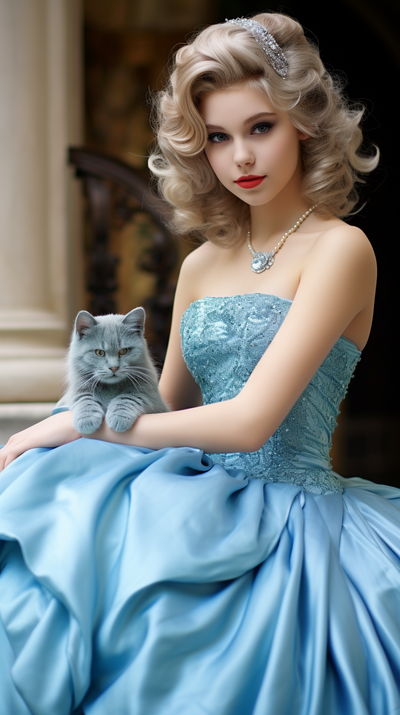 Beautiful girl in azure ball gown