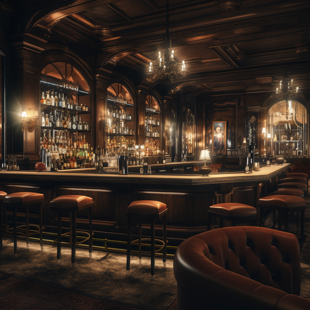 Elegant classic bar lounge interior with dramatic lighting  ?