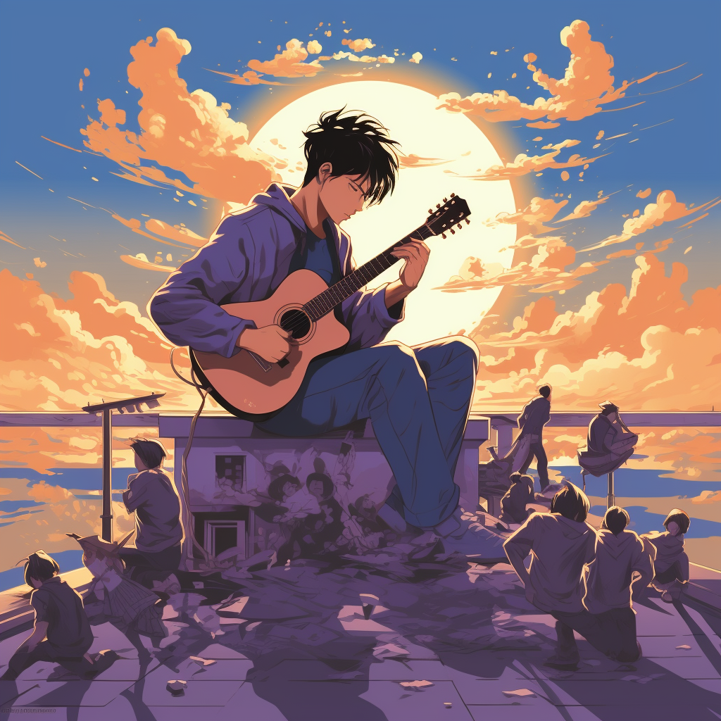 Elegant Man Playing Guitar on Rooftop