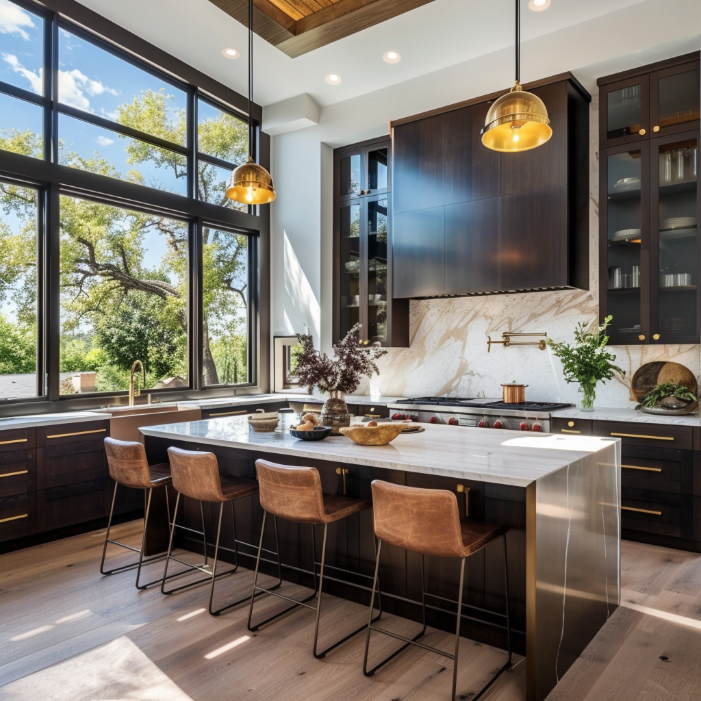 Elegant modern kitchen with dark wood cabinetry