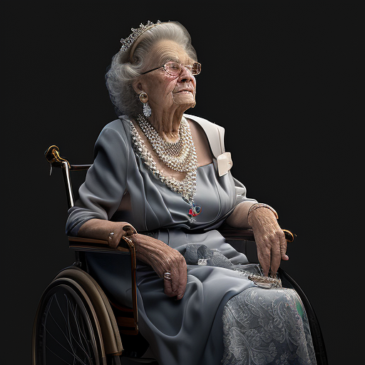 Elderly Royalty Woman in Wheelchair with Jewelry