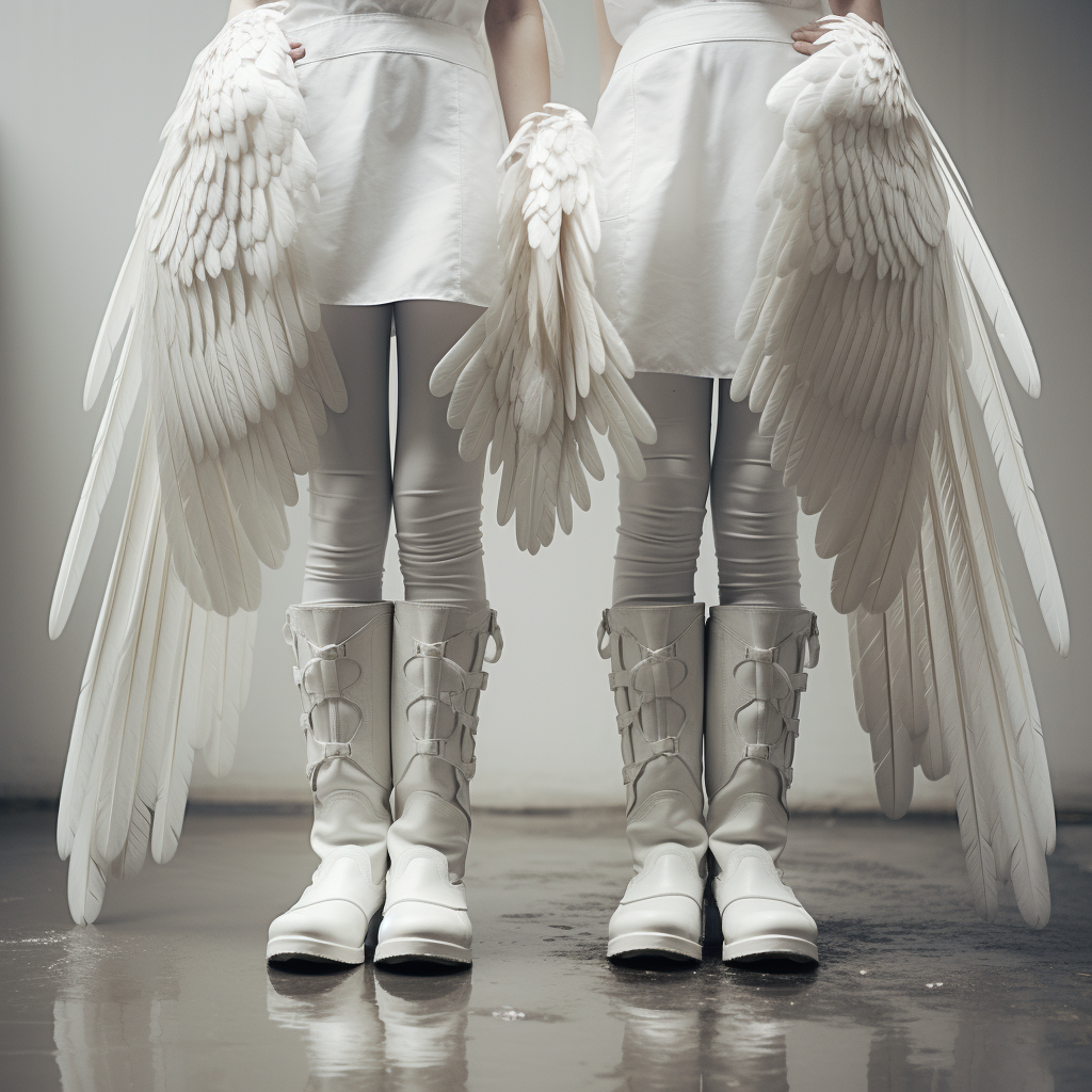 Beautiful angels in boots with wings