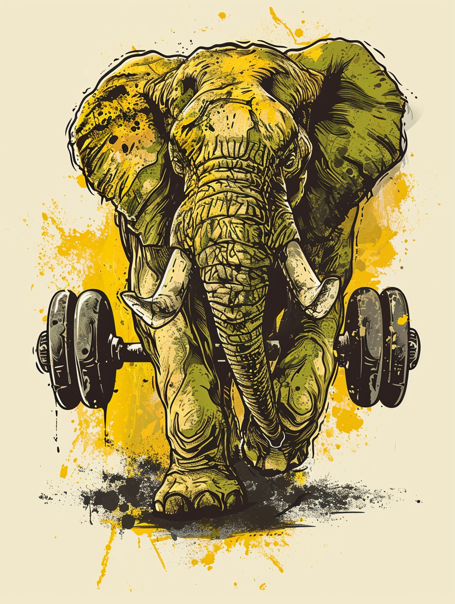 Elephant bodybuilder with dumbells