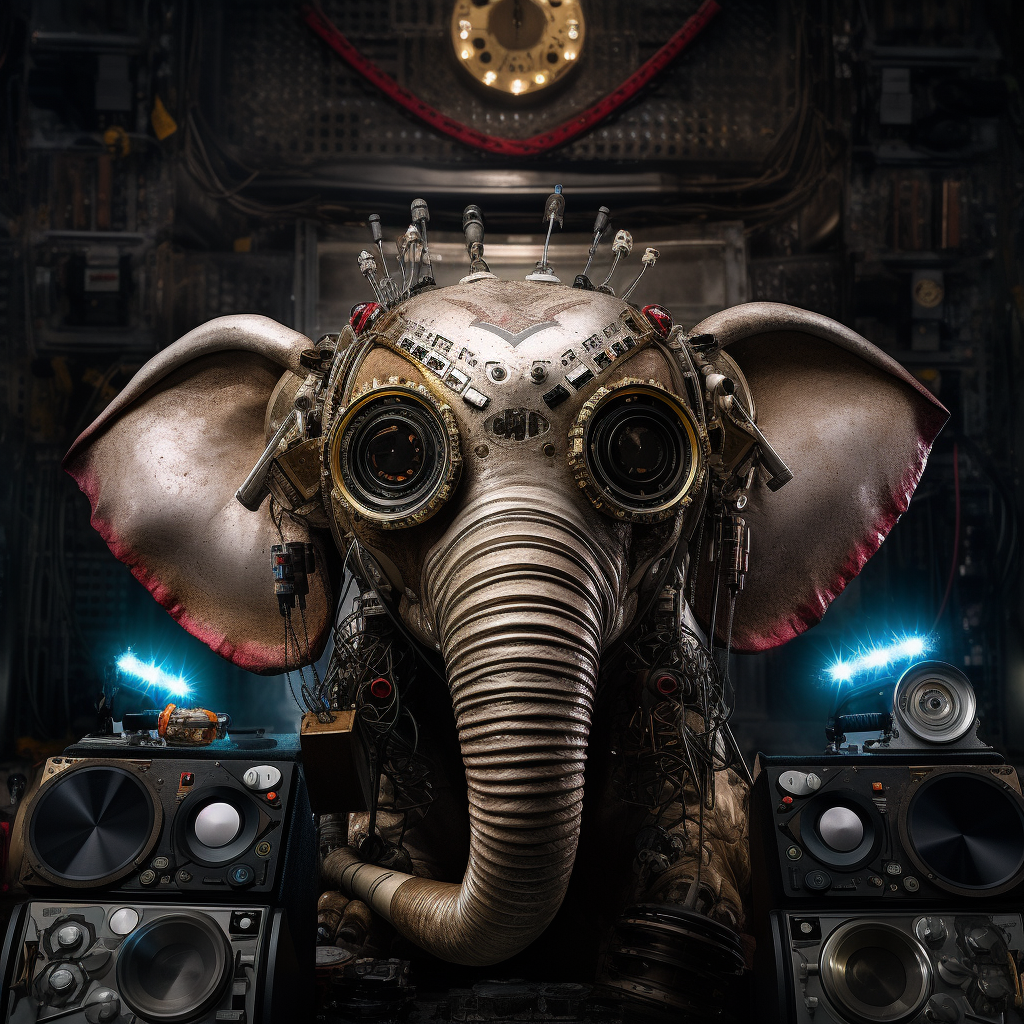 Googly-eyed elephant DJ