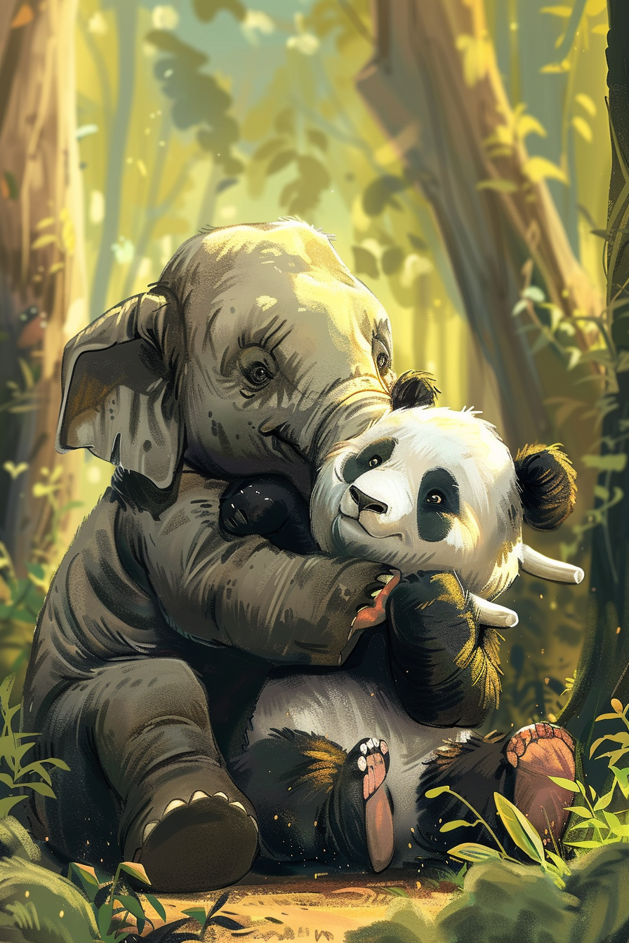 Elephant Panda Playing Together