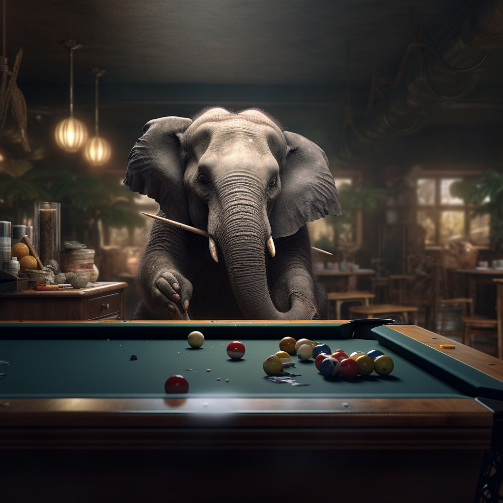 Cute elephant having fun playing pool