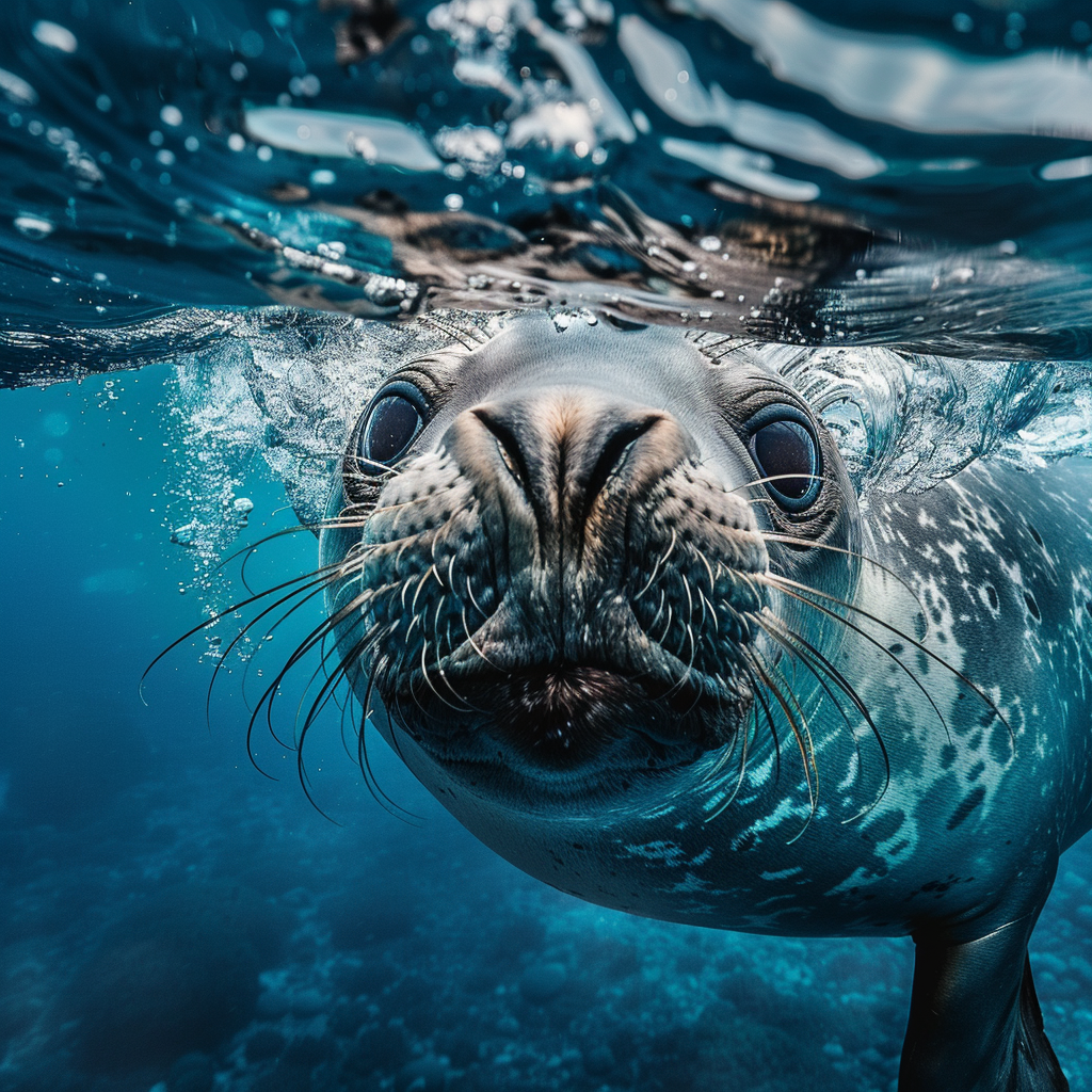 elephant seal swimming blue ocean