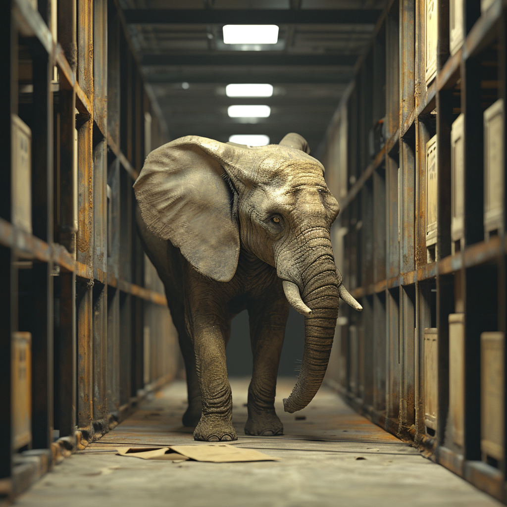 Image of an elephant in a storage space