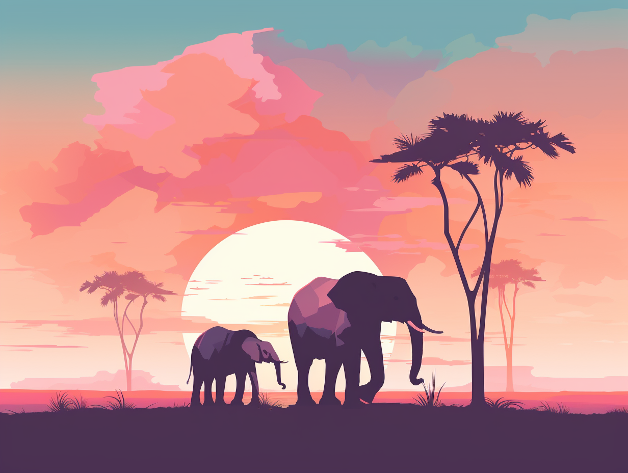 Graceful elephant silhouettes in pastel hues