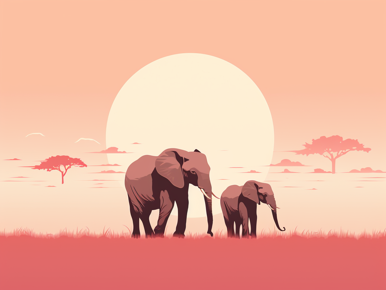 Elephant silhouettes with pastel shades and negative space