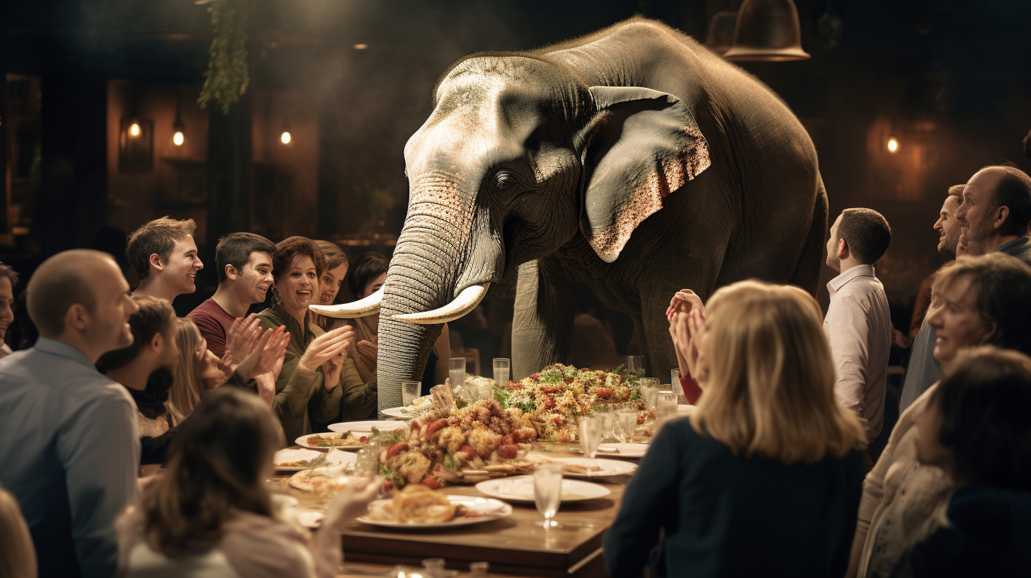 Elephant standing on food platter