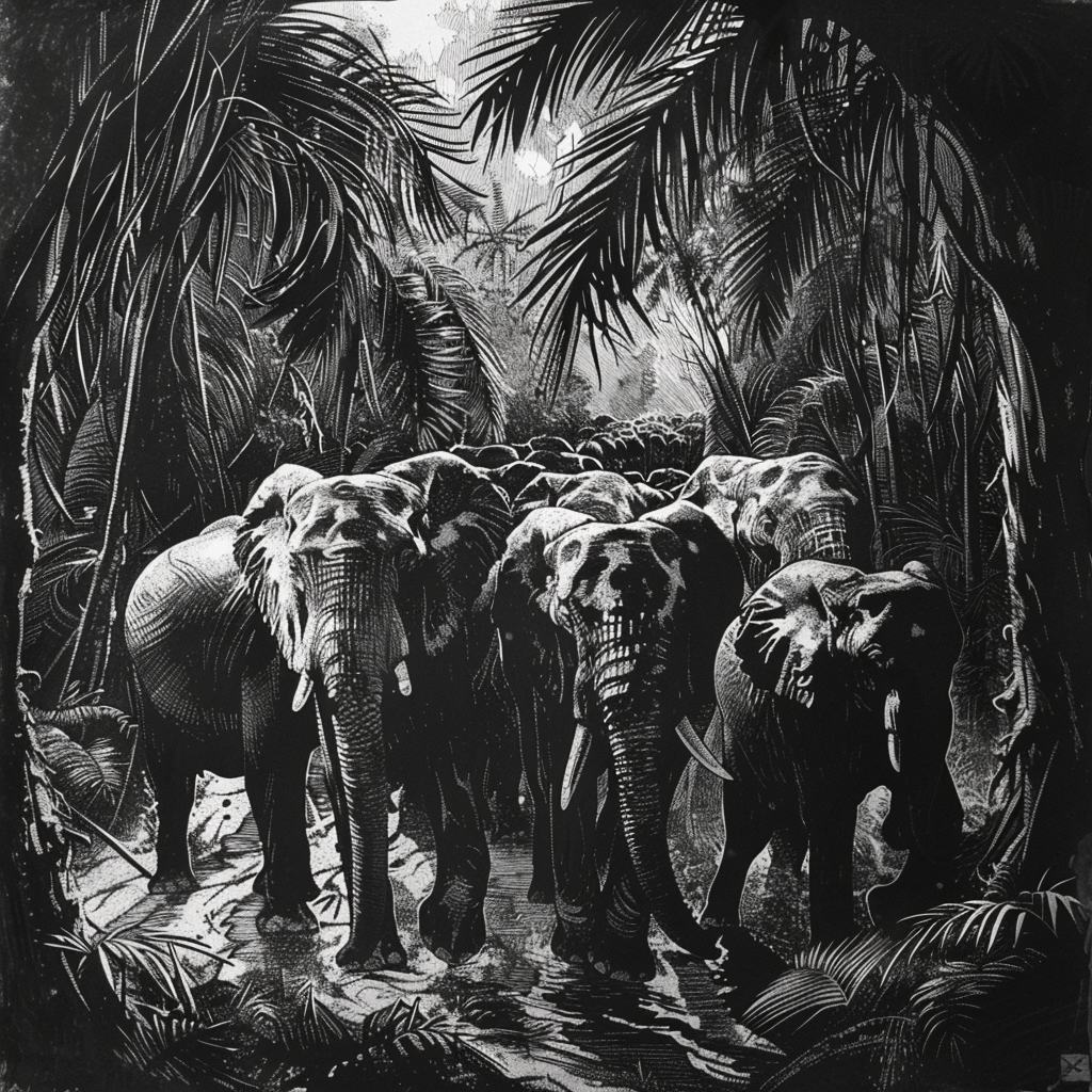 Herd of elephants in jungle