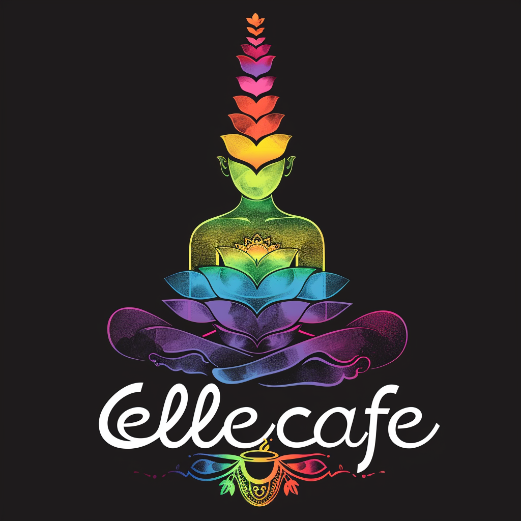 Logo with  elevate cafe  in chakras colors