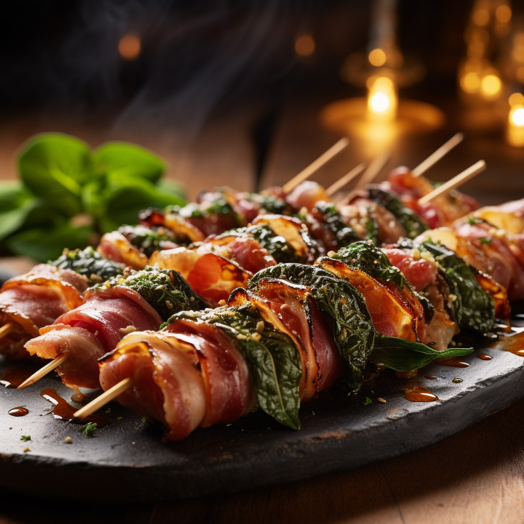 Tasty elevated saltimbocca skewers