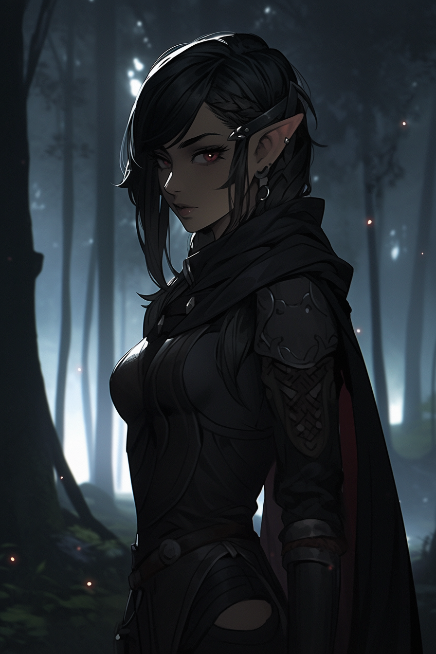 Elf rogue in forest at night