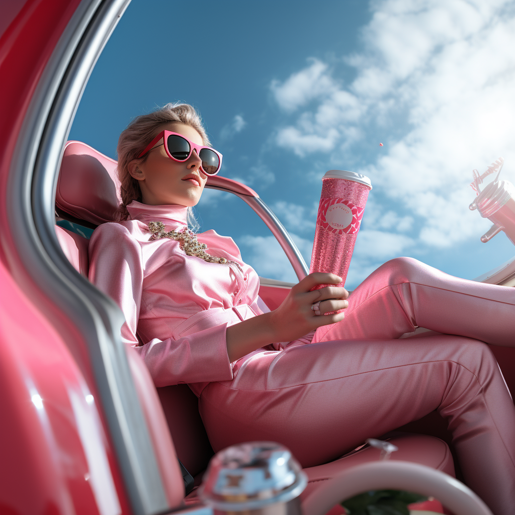 Elf on the Shelf with Sunglasses and Stanley Tumbler in Barbie Car