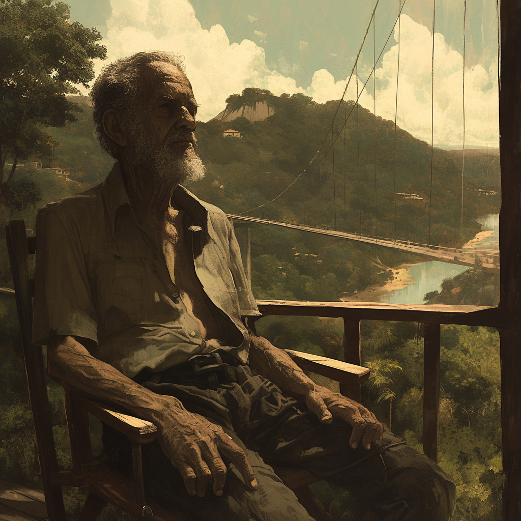 Elderly man sitting on swing chair