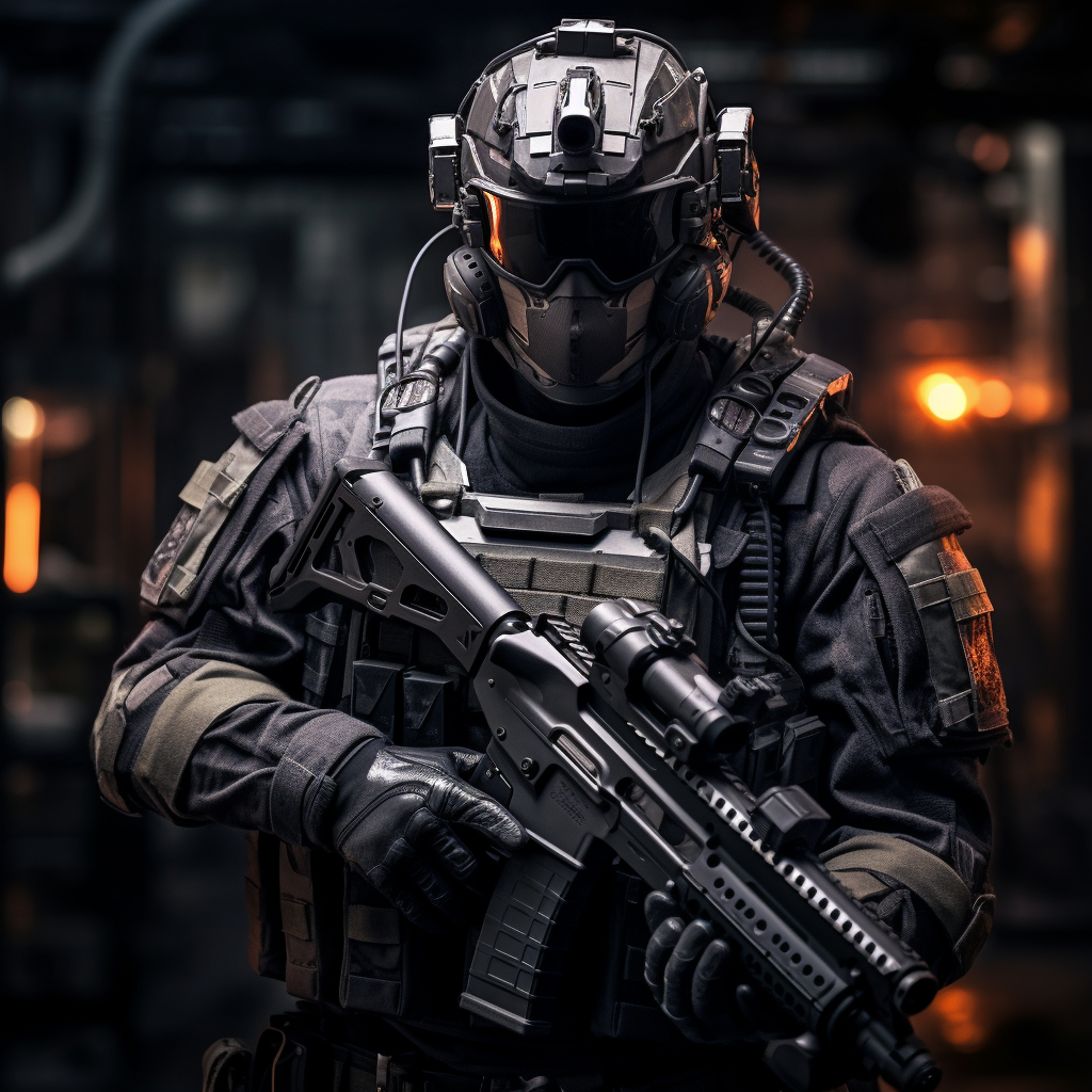 Meticulously detailed elite soldier on a mission