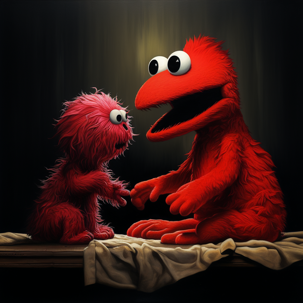 Adorable Elmo and TRex baby playing together