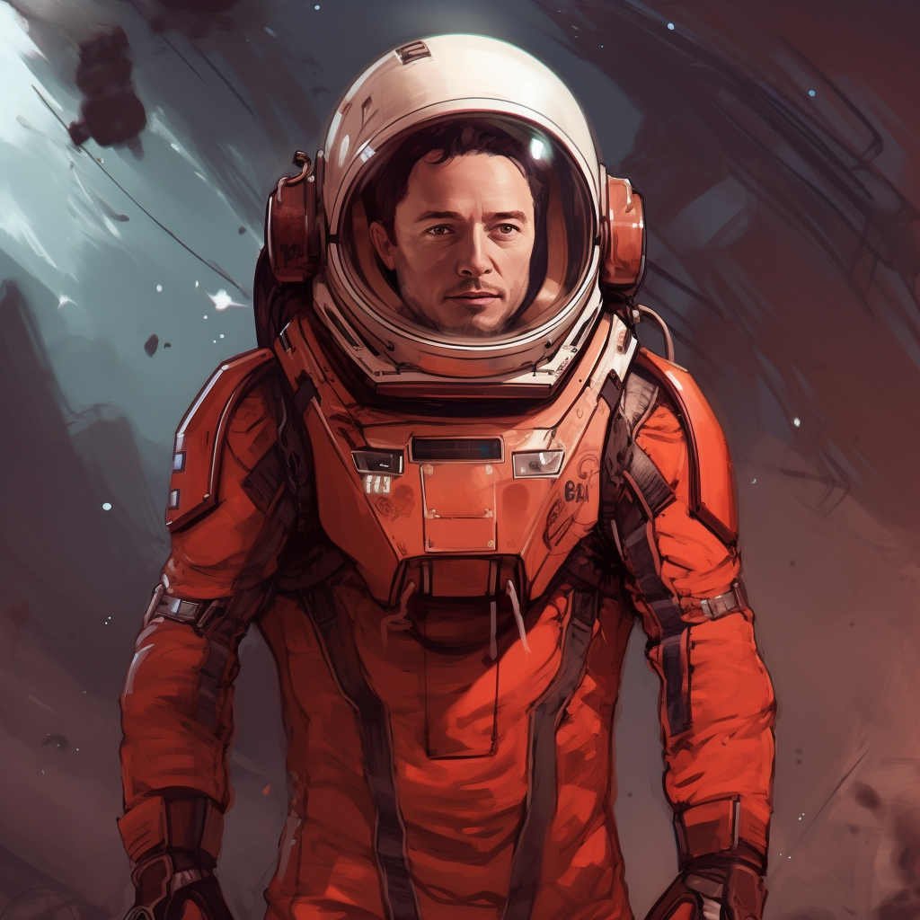 Elon Musk anime character in SpaceX spacesuit on Mars