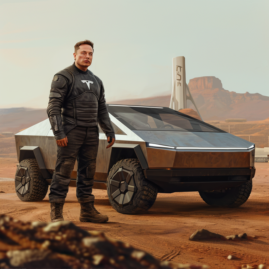 Elon Musk with Cyber Truck on Mars