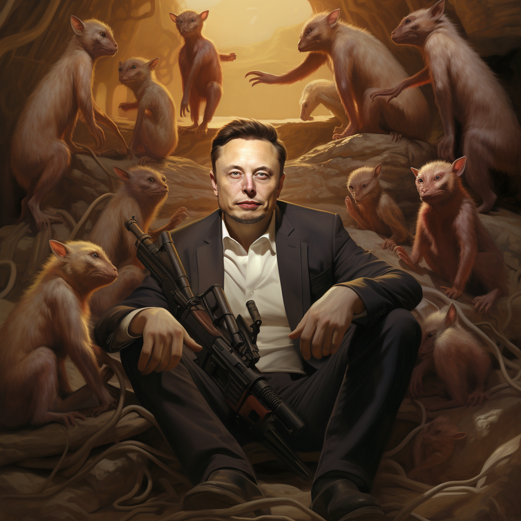 Elon Musk leading monkeys on Mars