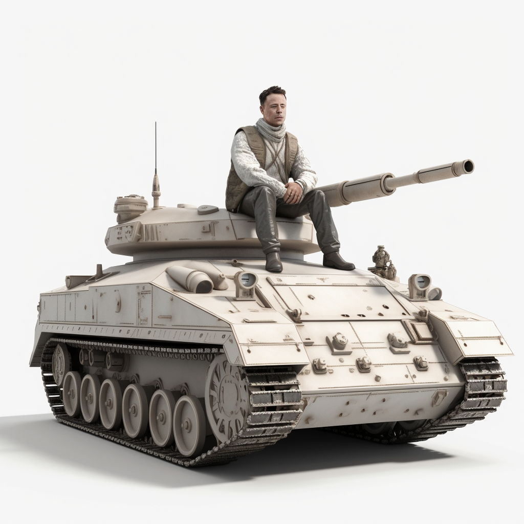 3D rendering of Elon Musk in tank