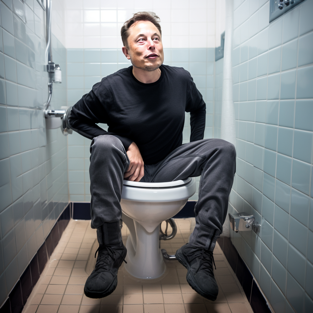 Elon Musk being wheeled out in toilet