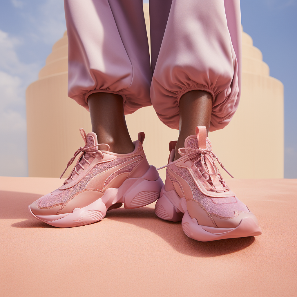 Stylish puma fenty shoes on elongated legs