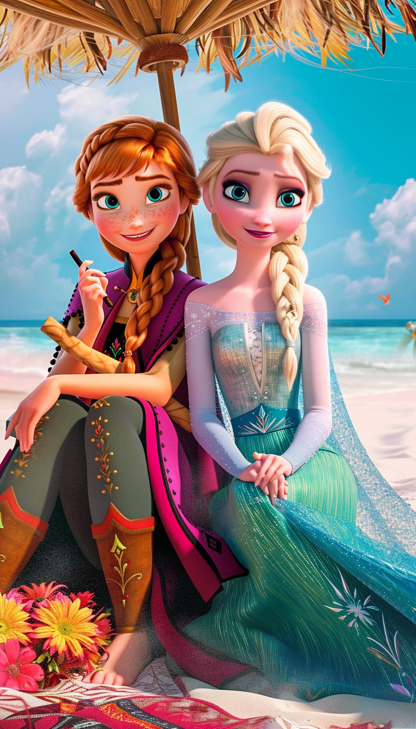 Elsa and Anna smoking shisha on the beach