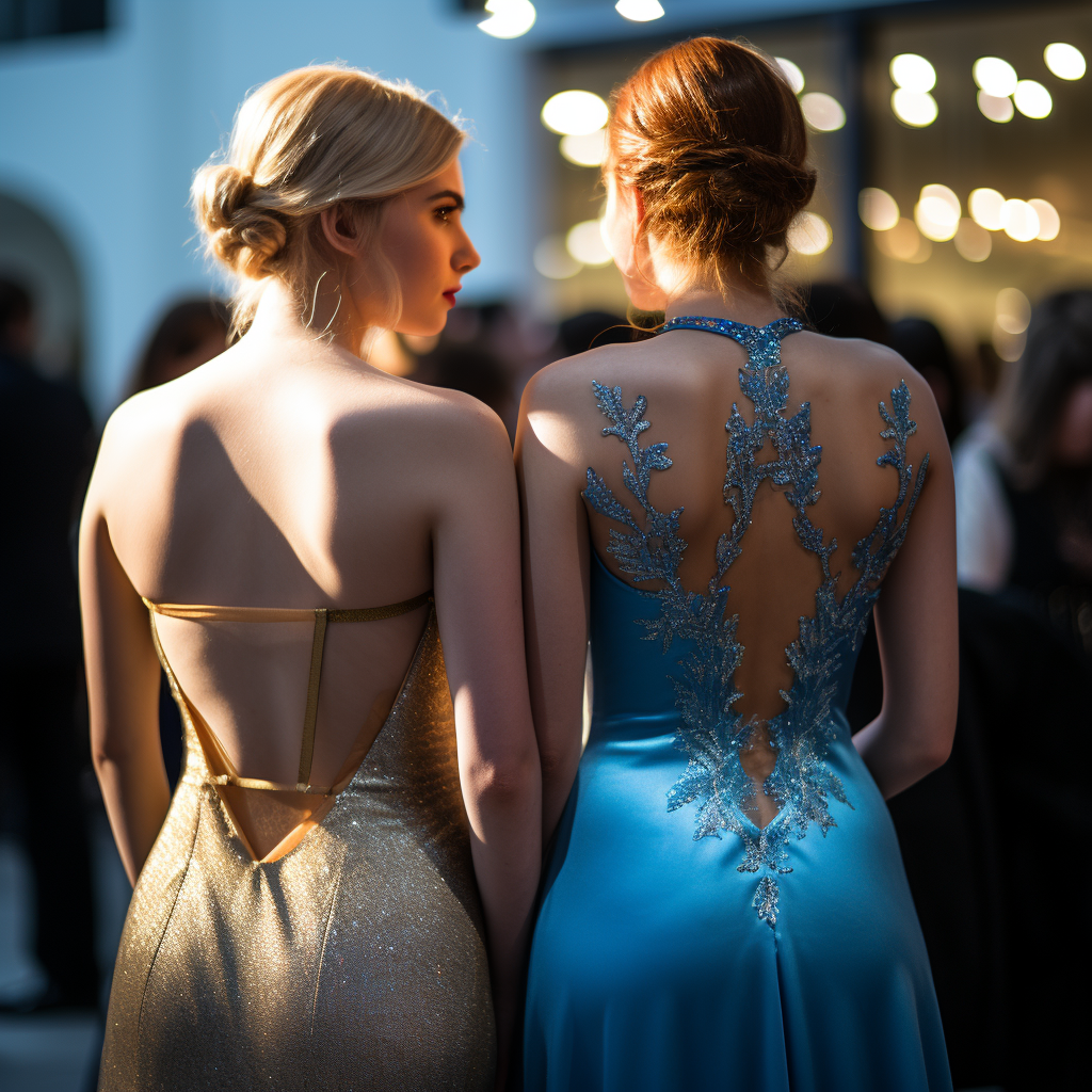 Elsa and Anna in evening dresses