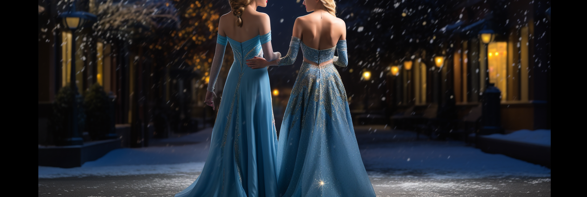 Elsa and Anna in back-to-back pose