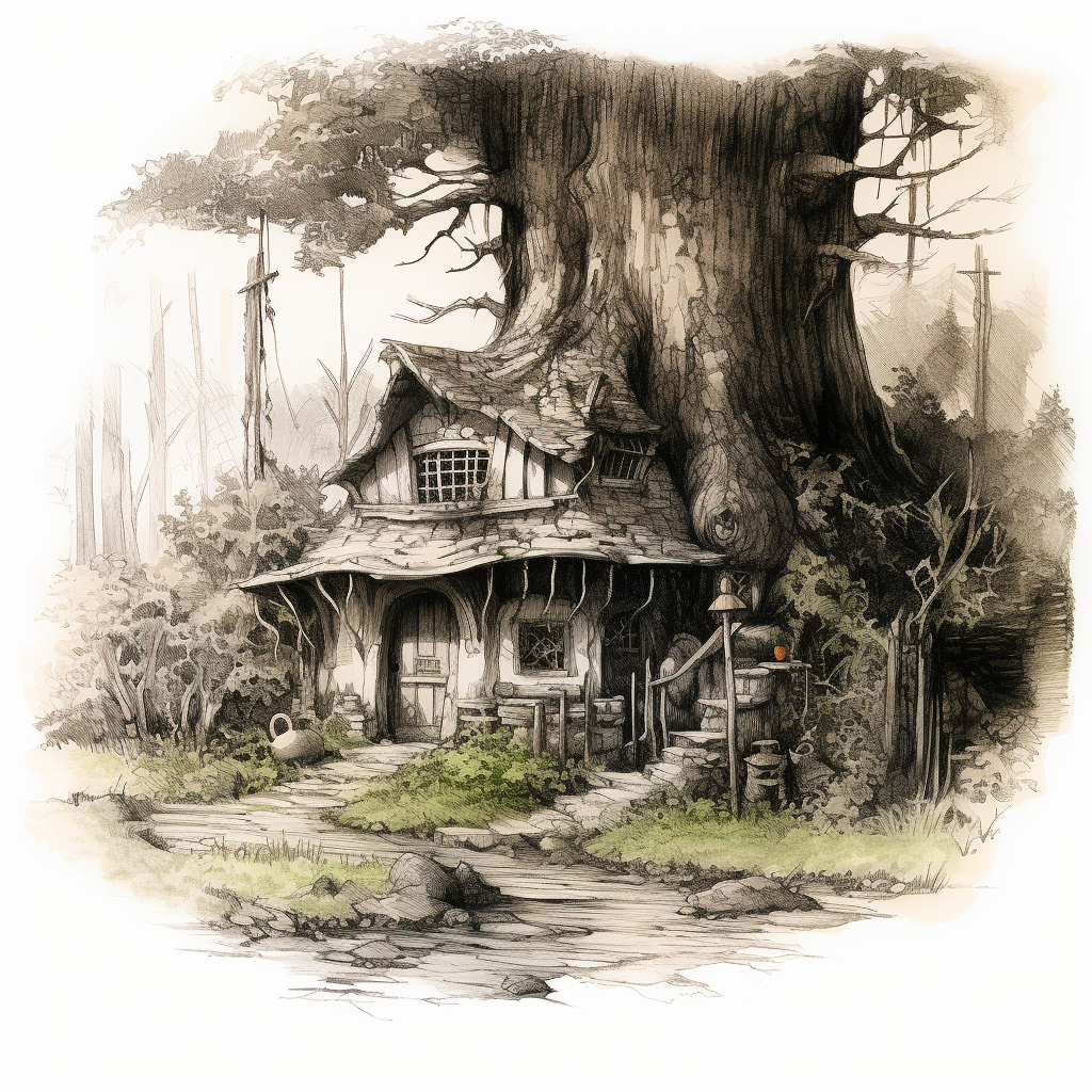 Elven home in forest sketch