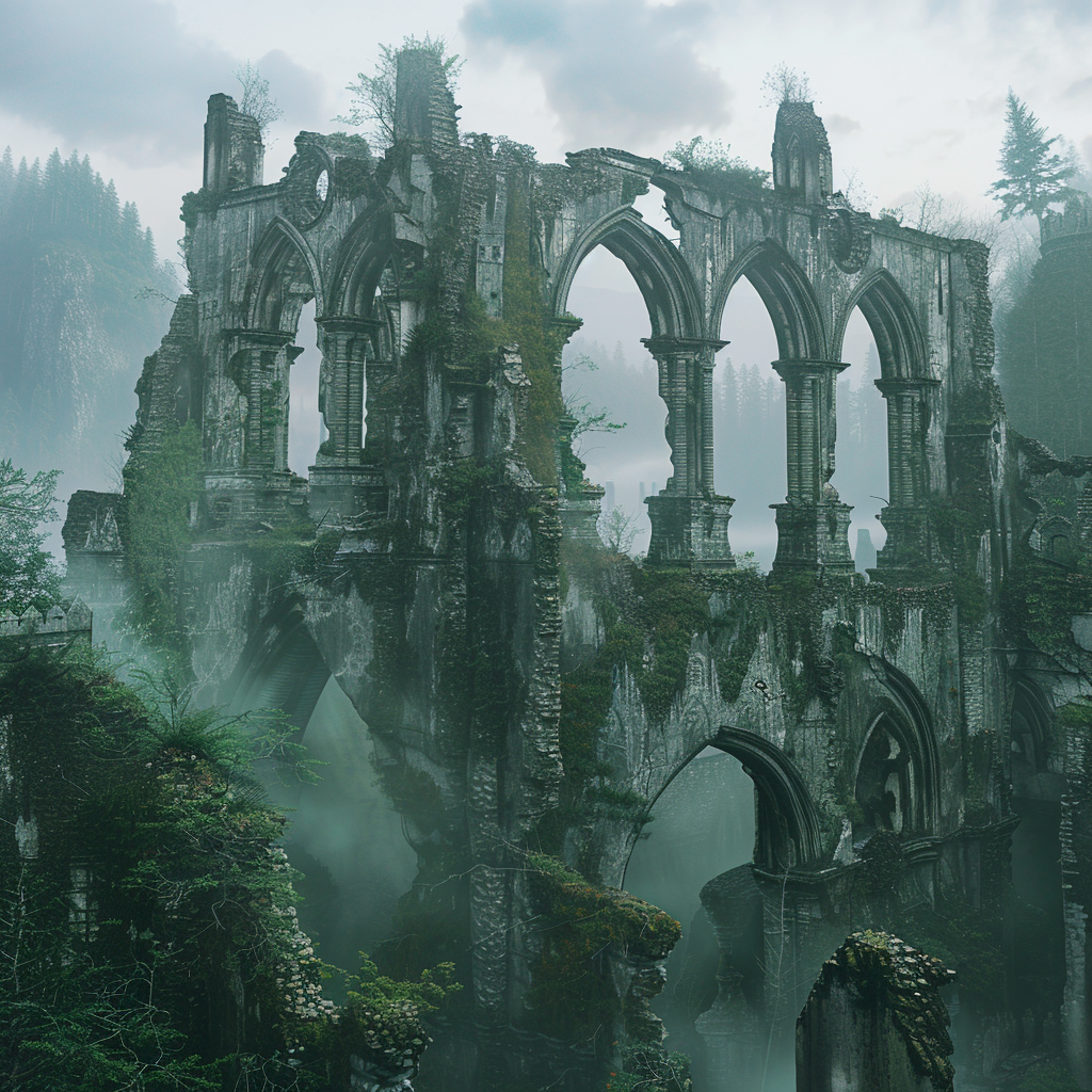 Eroded elven ruins forest art