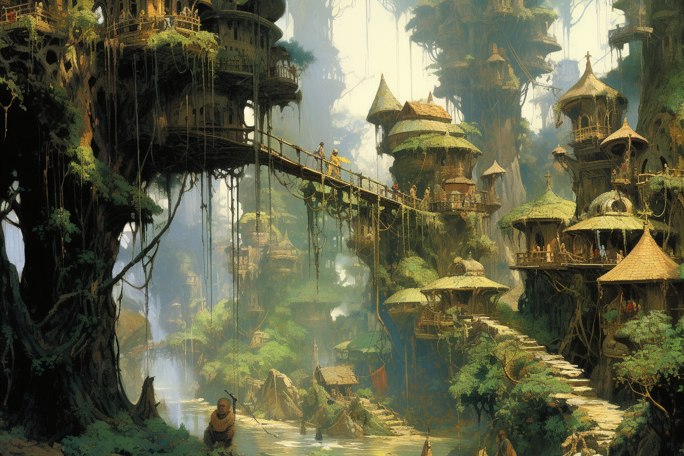 Mystical elven treetop village