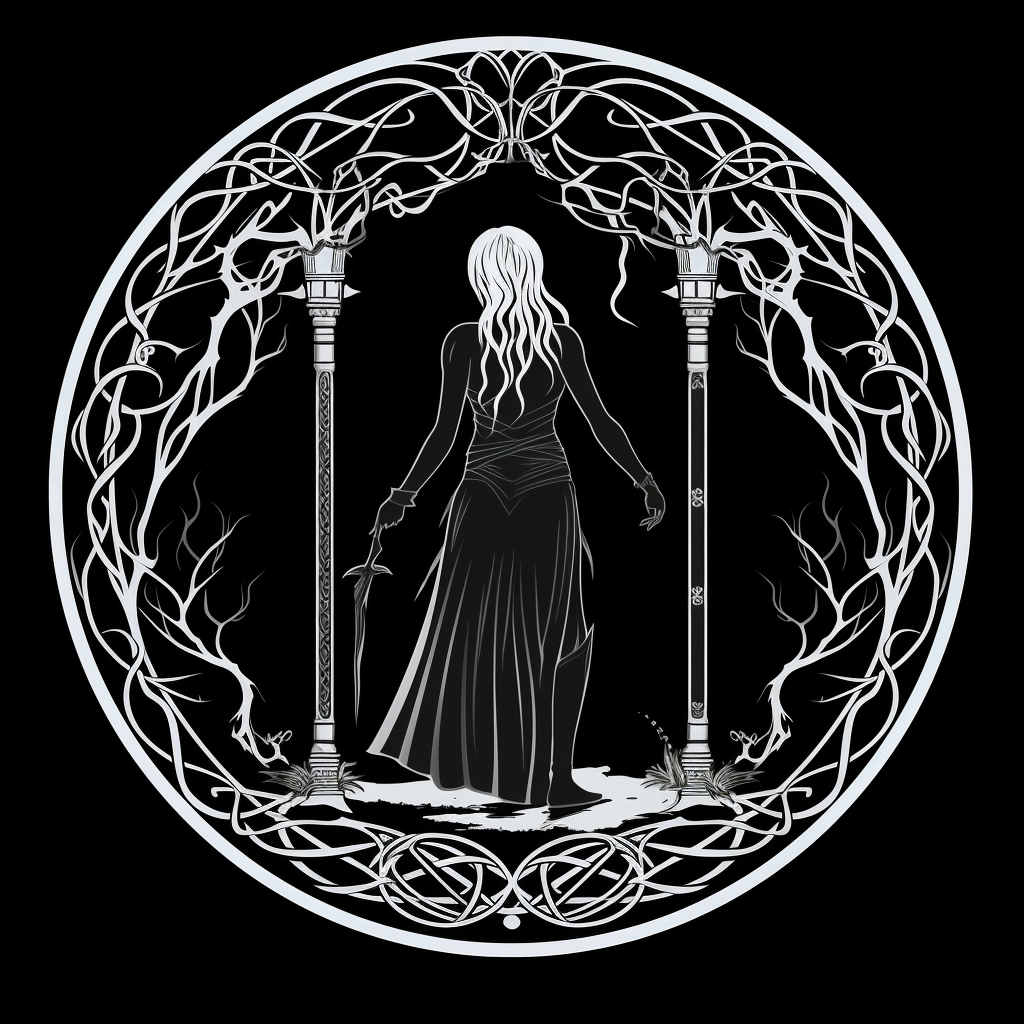 Female elven warrior iron gates logo