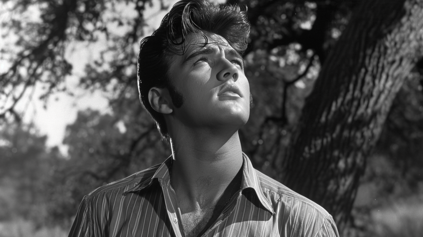 Elvis Presley looking at the sky