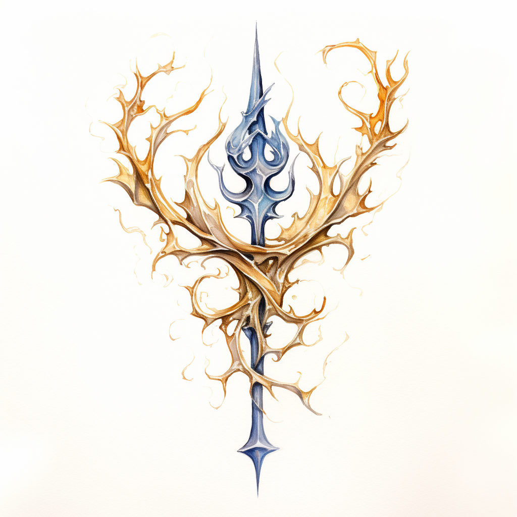 Gorgeous Elvish Gold Trident in Watercolour