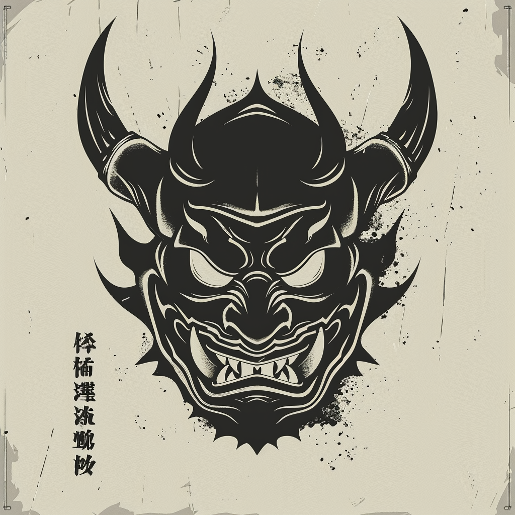 Emblem logo with Japanese demon mask