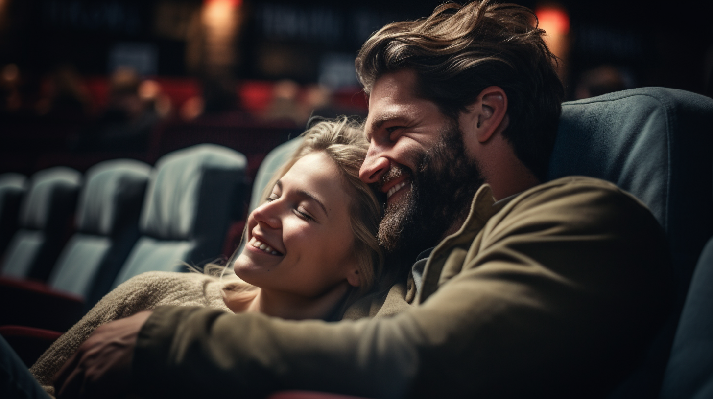 Close-up Portrait of Embraced Couple in Theatre