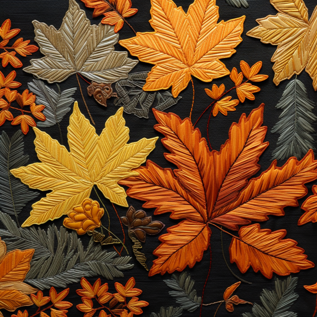 Embroidered Autumn Leaves Artistic Interpretation