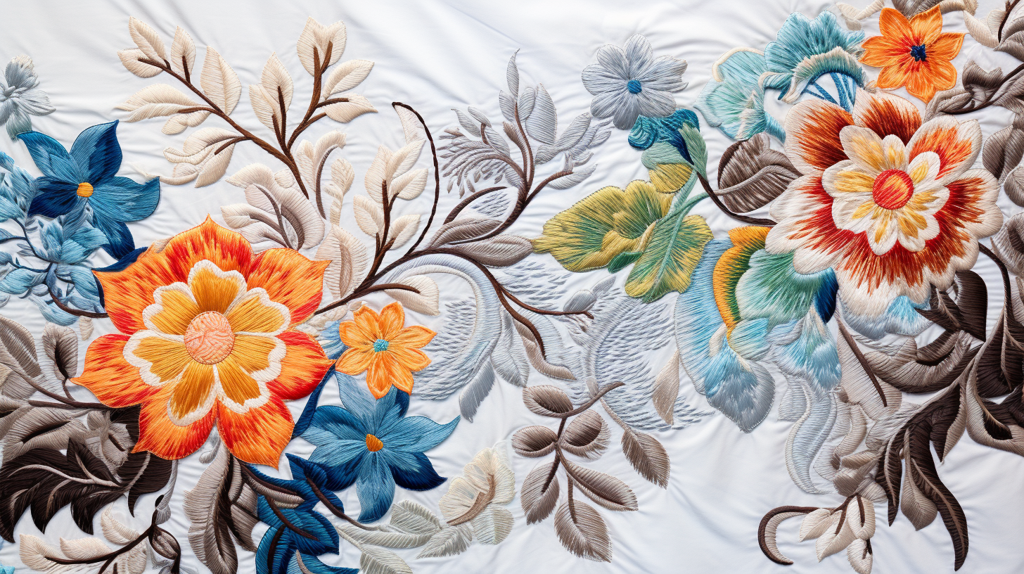 Beautiful embroidered floral fabric with decaying flowers