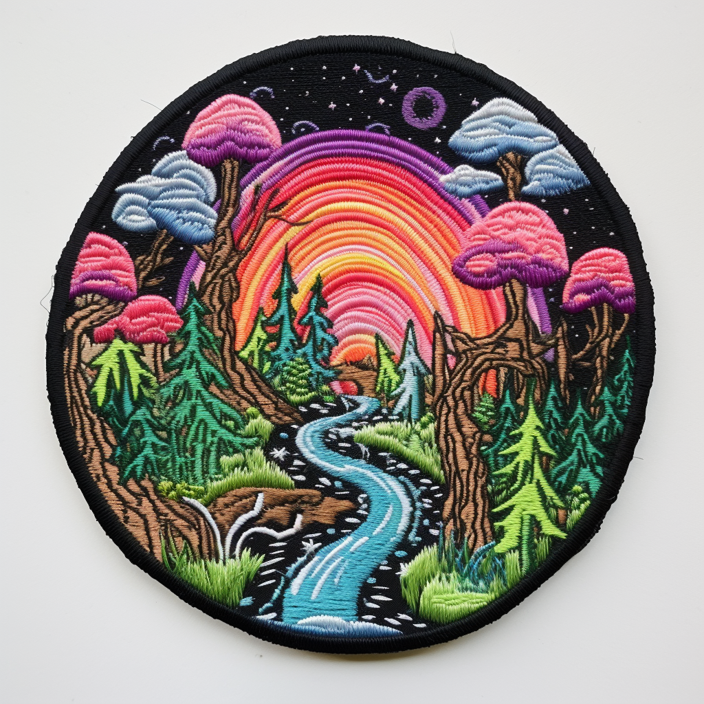 Embroidered patch with Utopia Reality design