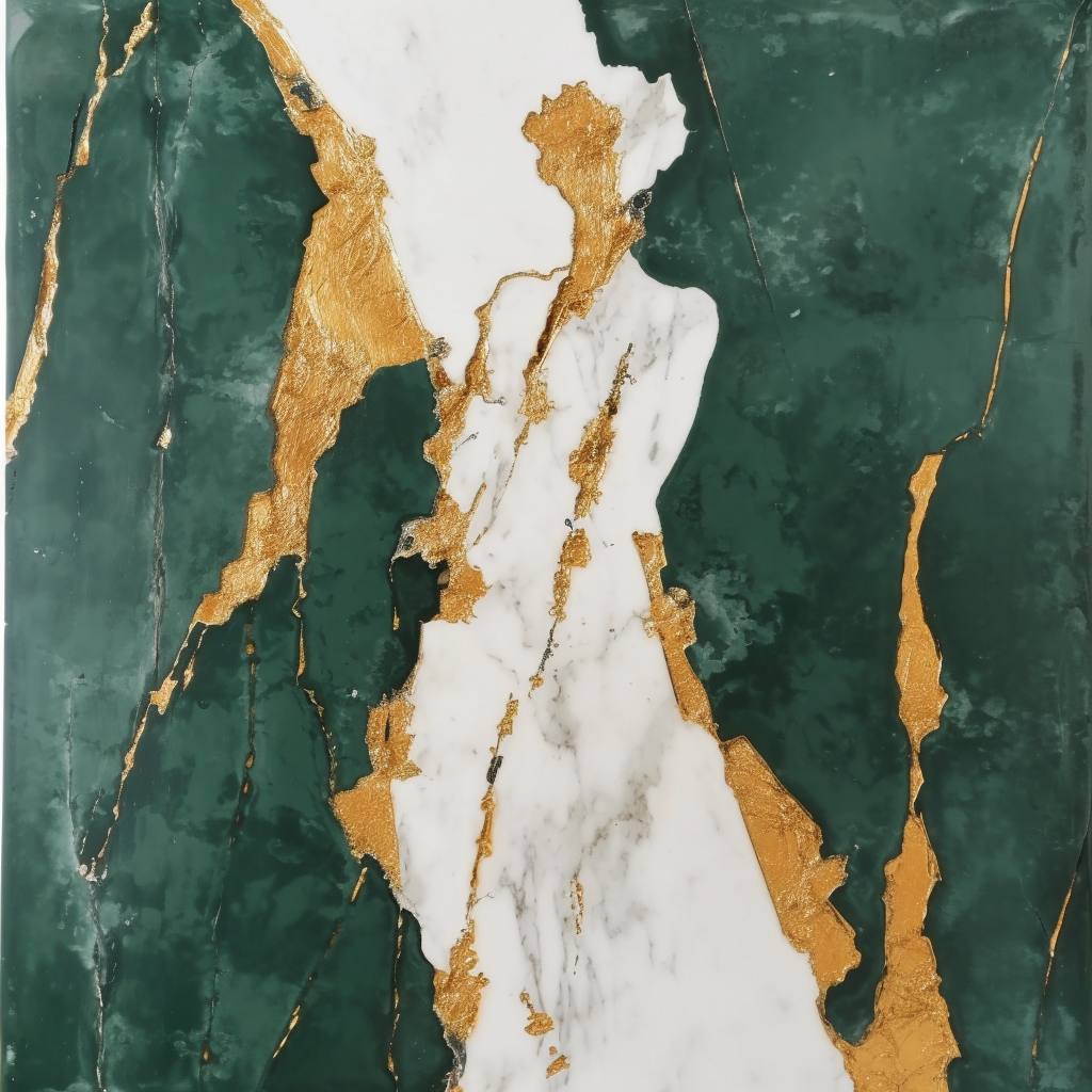 Woman sculpture on emerald and gold flake marble