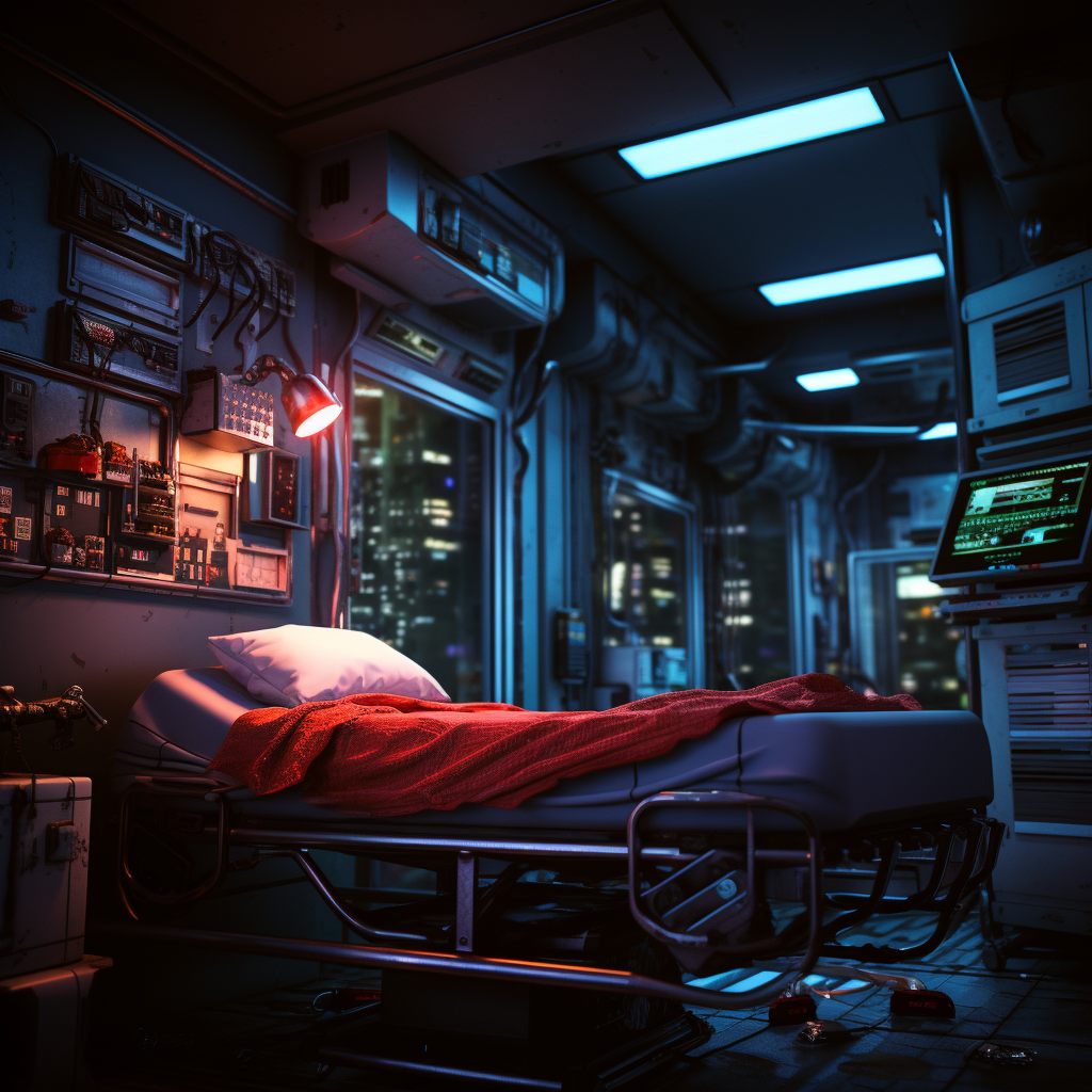 Cyberpunk emergency room scene