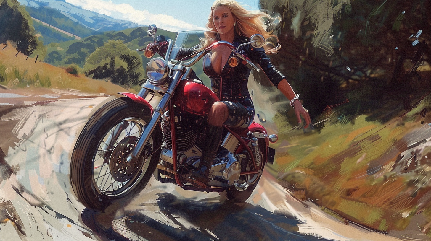 Woman on Harley Motorcycle Illustration